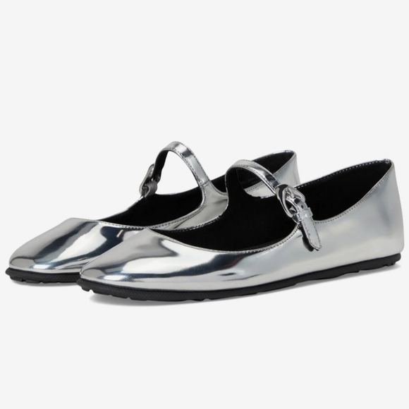 AEROSOLES Shiny Silver Perry Mary Jane Flats - Picture 1 of 4